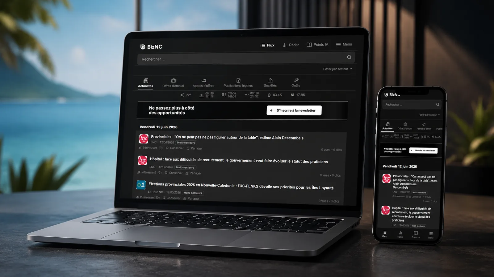 L'application BizNC sur ordinateur portable et mobile