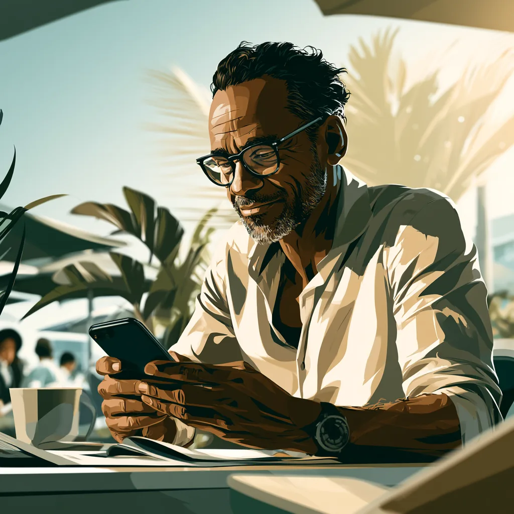 Professionnel consultant une veille économique BizNC sur mobile